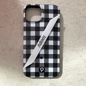 Plaid Black and White Phone Case with Loop